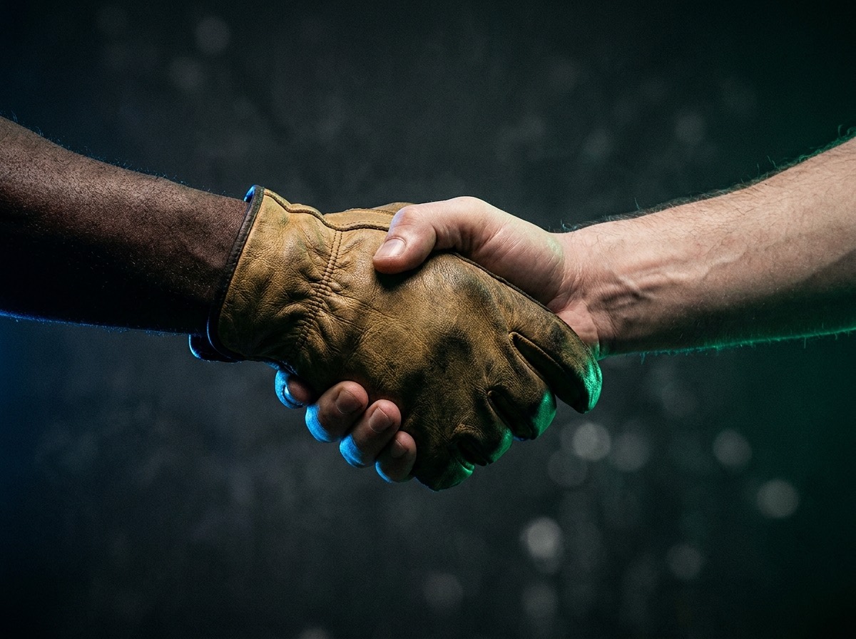 A contractor and customer shaking hands